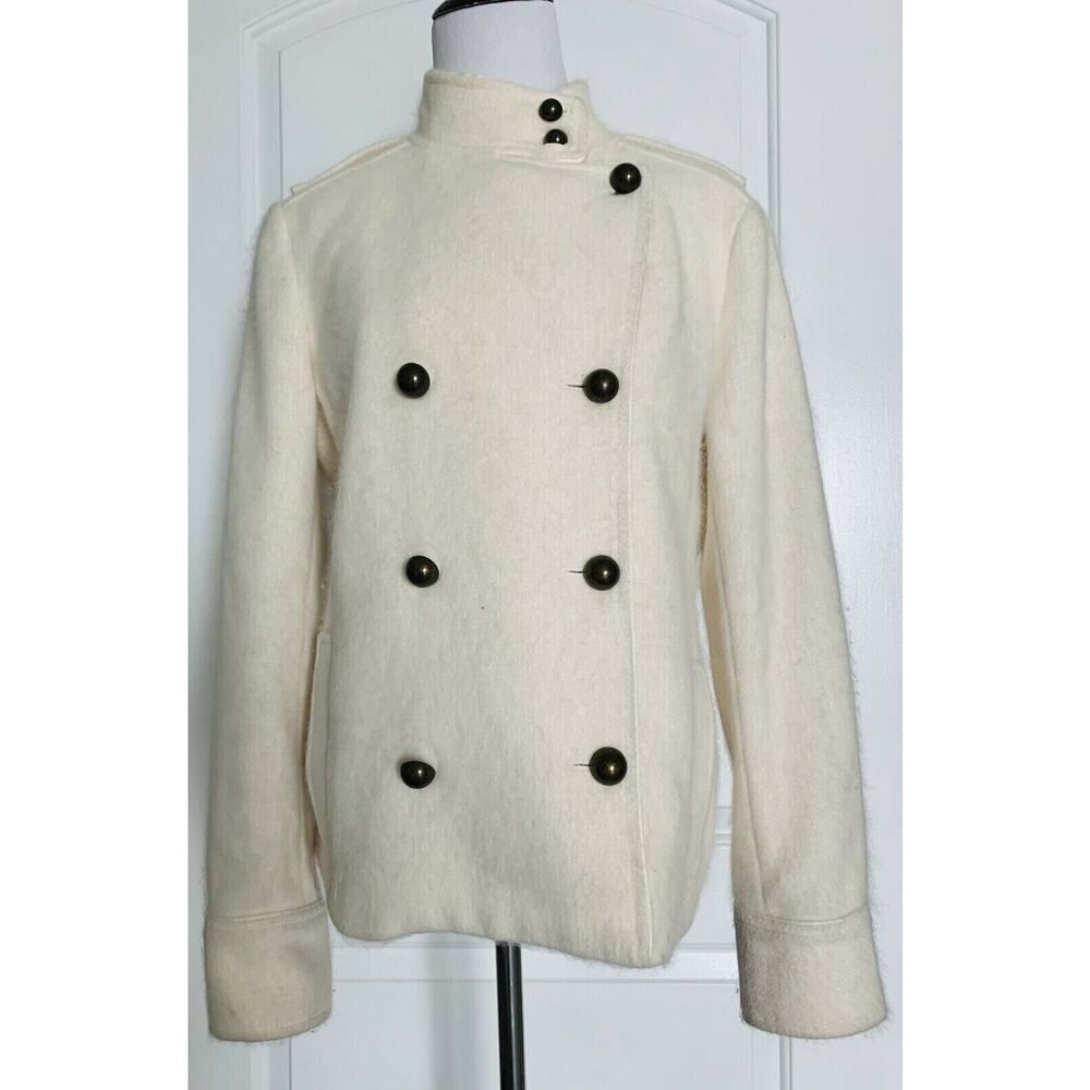 $650 THEORY White Ivory Short Fuzzy Peacoat SUPER SOFT Jacket Cozy Wool Blend L